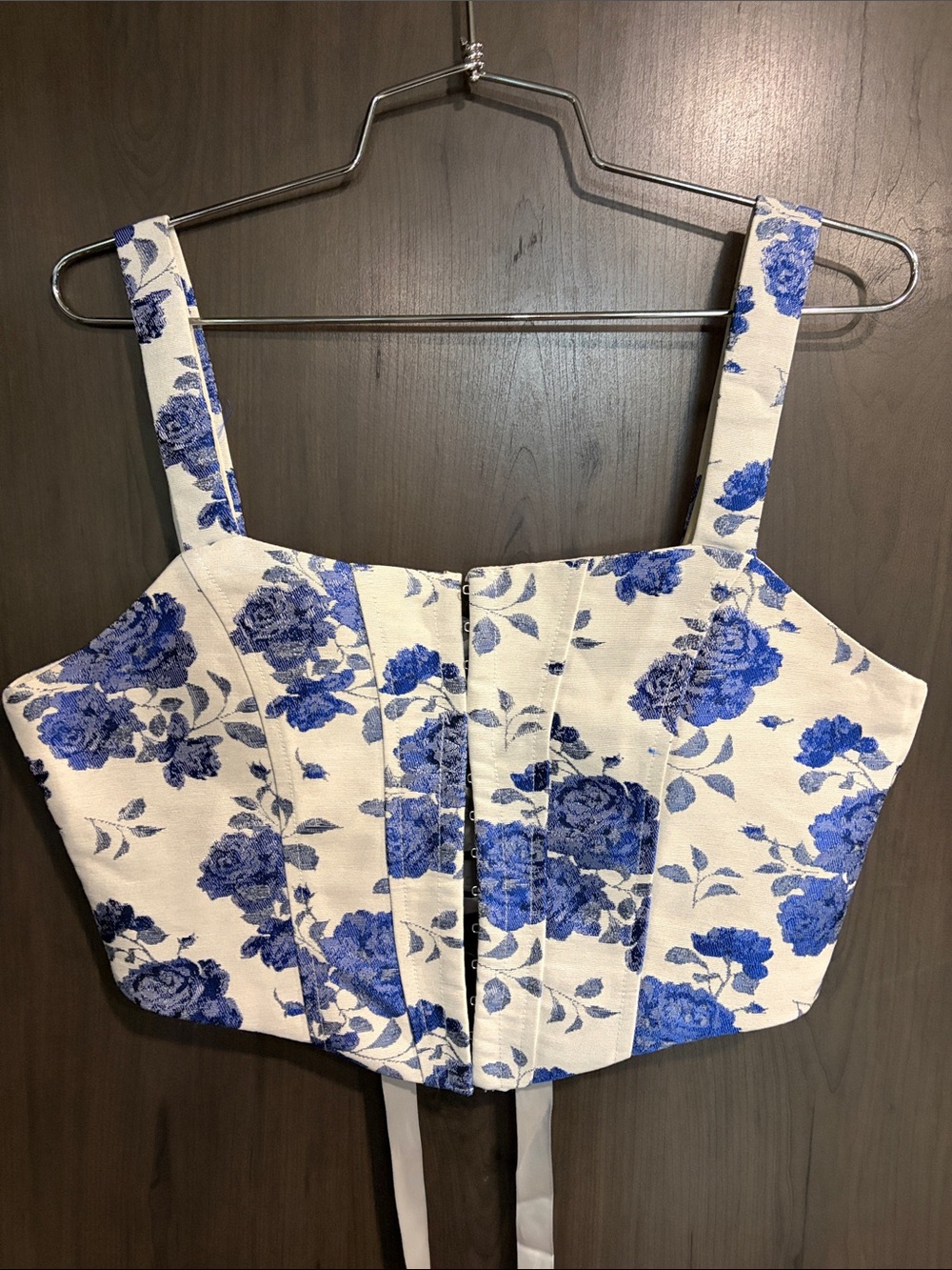 Windsor White and Blue Floral Corset Crop Top